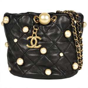 CHANEL Black Pearl Lambskin Leather Shoulder Bag